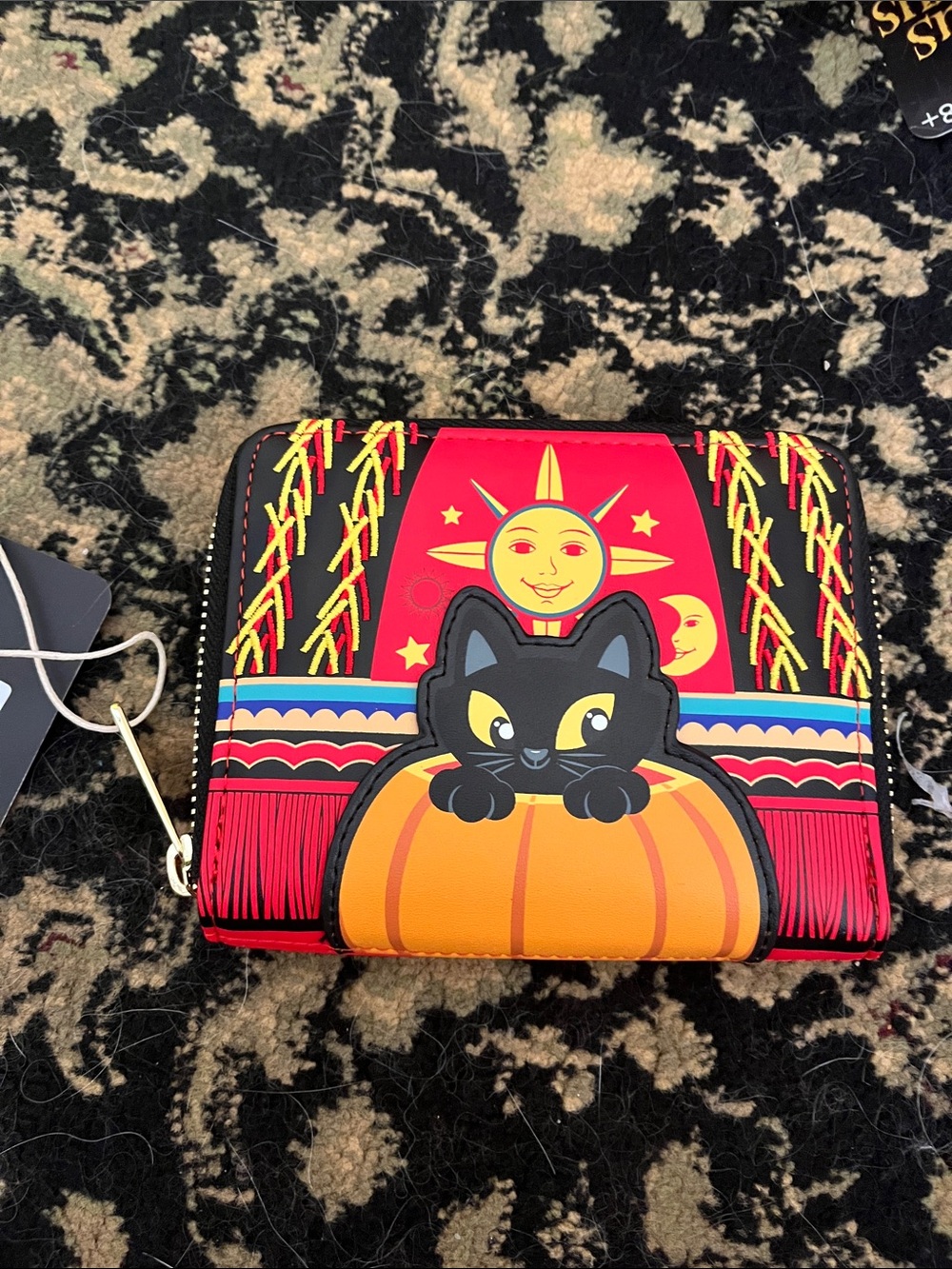 Loungefly Black Cat Pumpkin Zip Wallet - Red, Orange, Yellow & Black